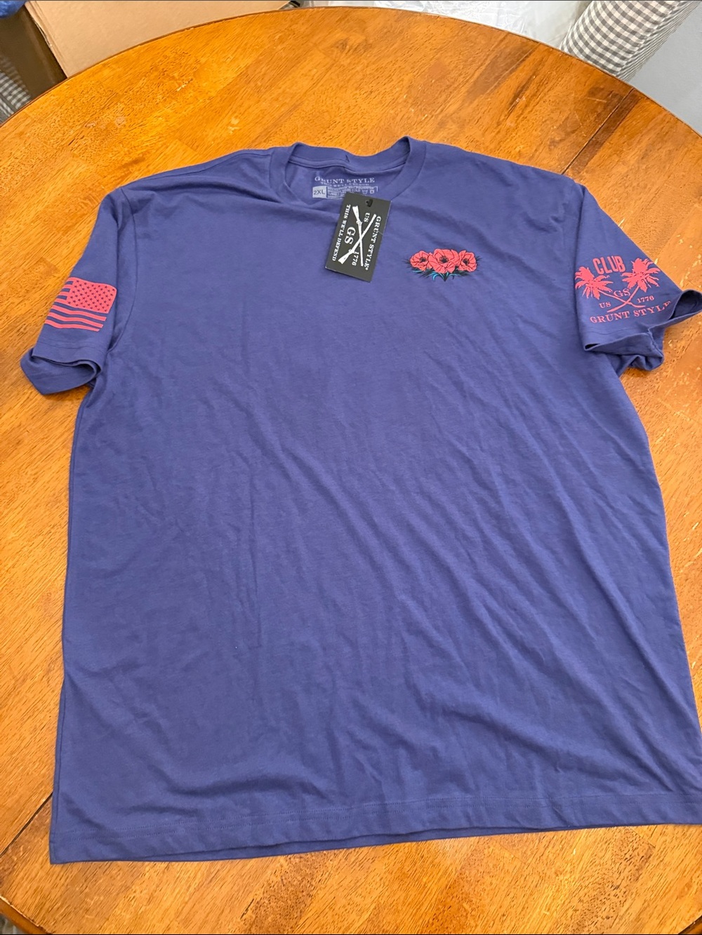 Grunt Style Navy Short Sleeve Tee with Red Graphic Accents xxl